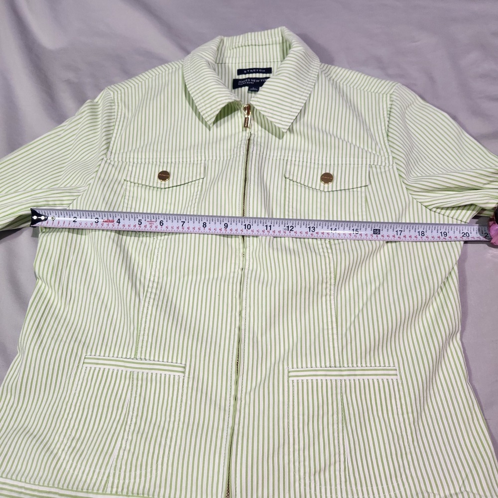 Jones New York Seersucker Green & White Striped Zip Up Blazer Jacket Large - Picture 5 of 7